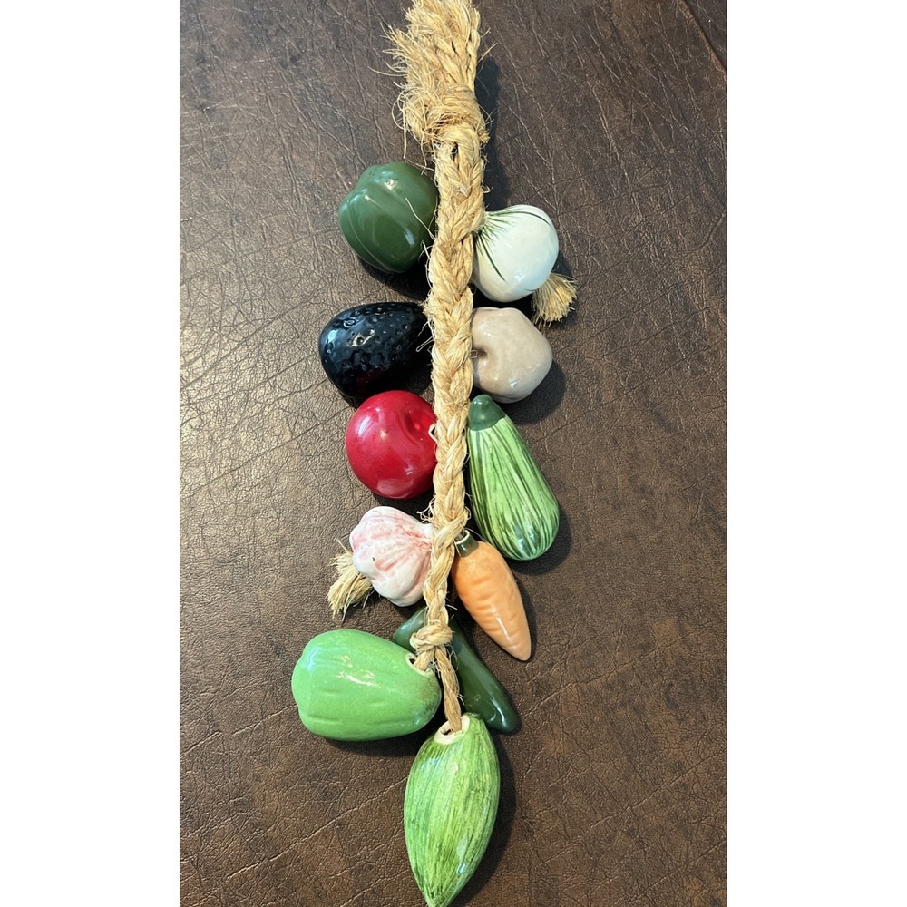 Vintage Hanging Ceramic Vegetables On Jute Rope Farmhouse & Kitchen Decor - Picture 9 of 12